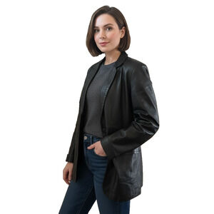 GOOSECRAFT Black Leather Blazer Jacket XL GC Sheep Leather Single Button